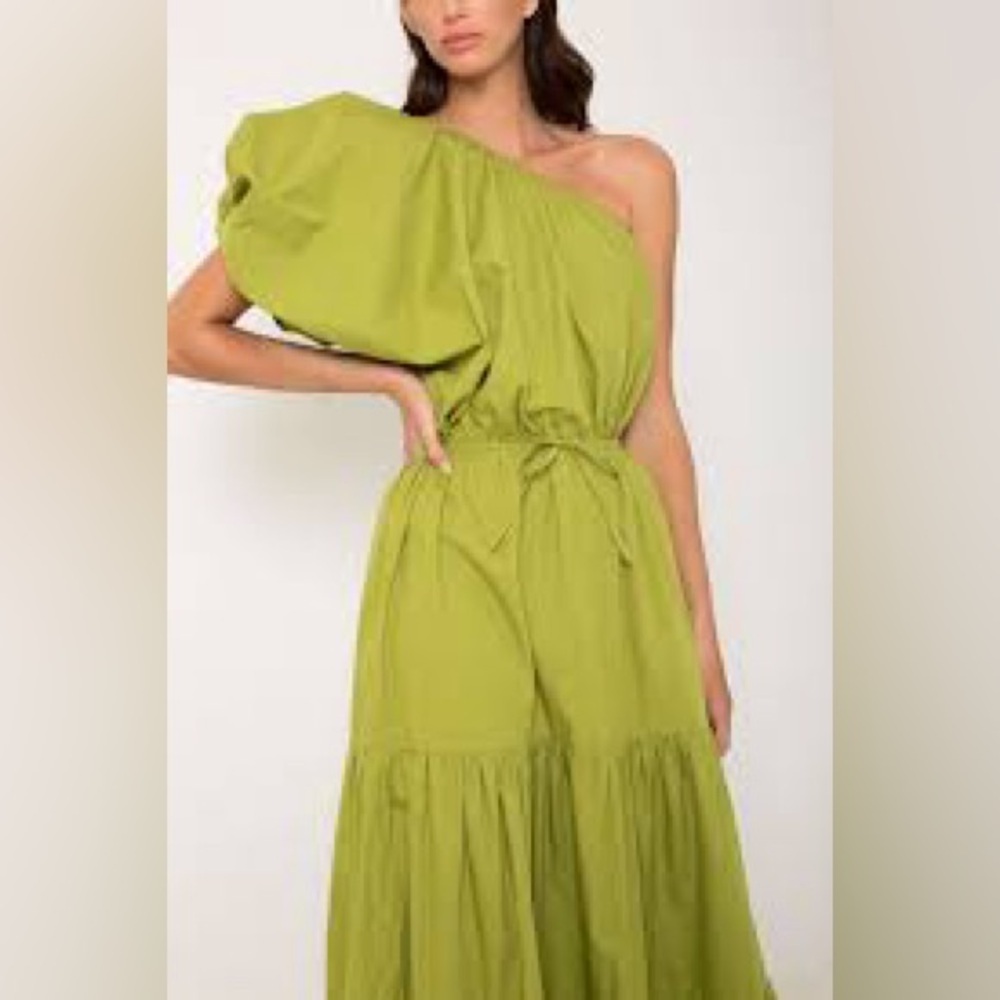 Anthropologie Green One-Shoulder Maxi Dress
